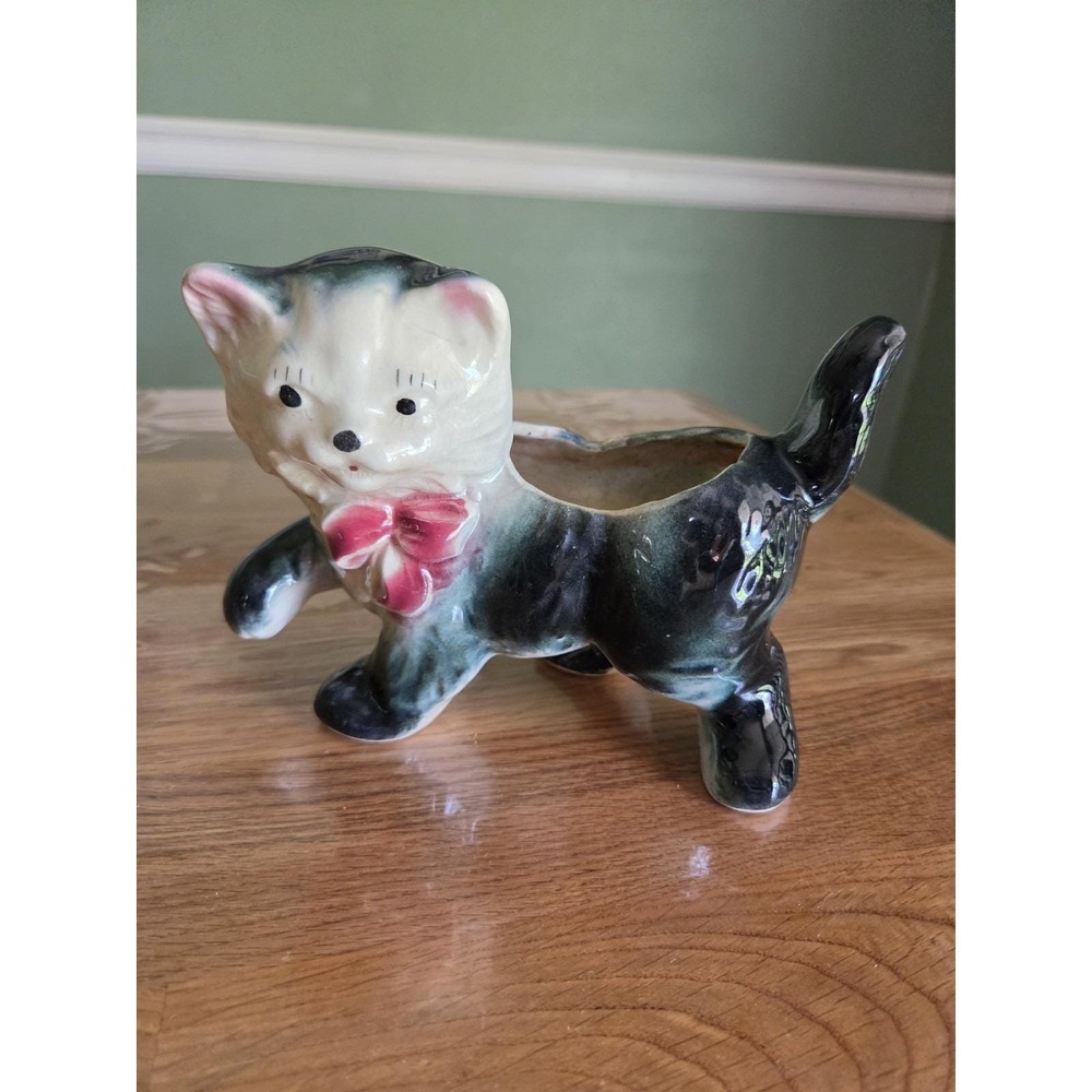 Vintage Ceramic Kitty Cat Prancing Planter